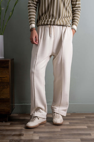 Relaxed Fit Platted Trouser - Cream Beige