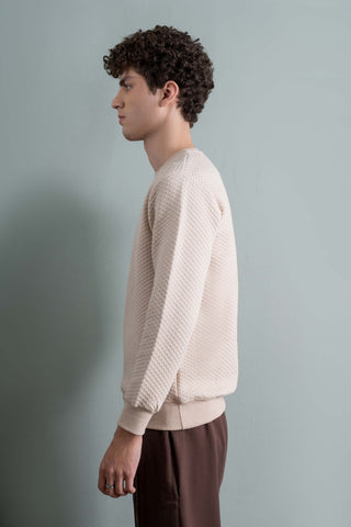 Beige Textured Knit Sweatshirt
