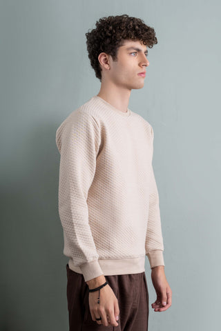 Beige Textured Knit Sweatshirt