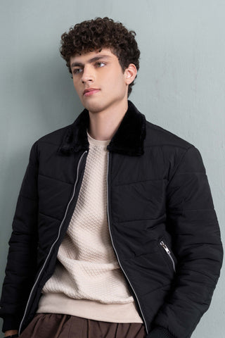 Black Padded Bomber Jacket