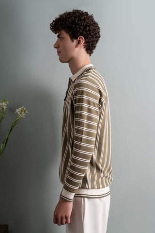Olive Striped Half-Zip Polo