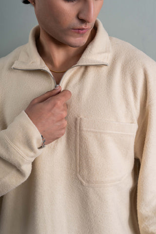 Cream Fleece Half-Zip Sweatshirt