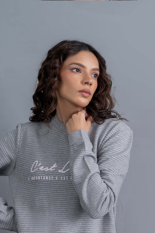 Cloud Grey Ribbed Sweatshirt