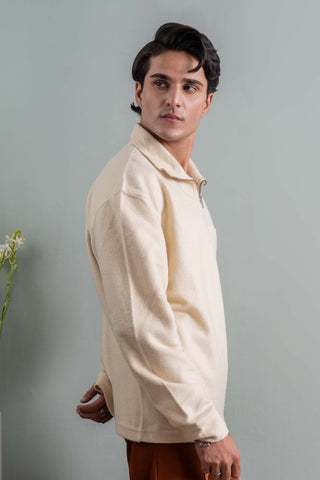 Cream Fleece Half-Zip Sweatshirt