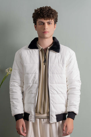 White Puffer Bomber Jacket