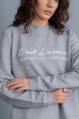 Cloud Grey Ribbed Sweatshirt