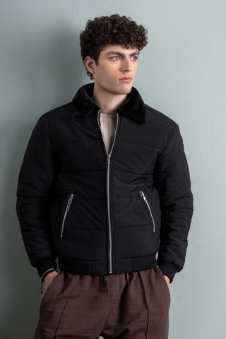 Black Padded Bomber Jacket