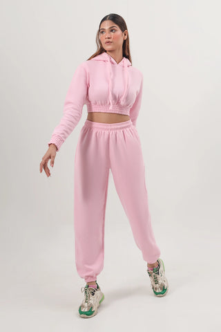 Pink Cropped Tracksuit Set