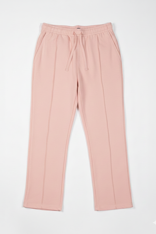 Lightweight Cotton Blush Pink Straight-Leg Lounge Trousers with Drawstring Waist