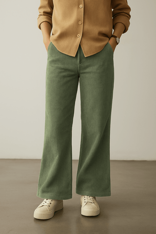 Women’s Sage Green Corduroy Wide-Leg Pants - Ecowears.pk