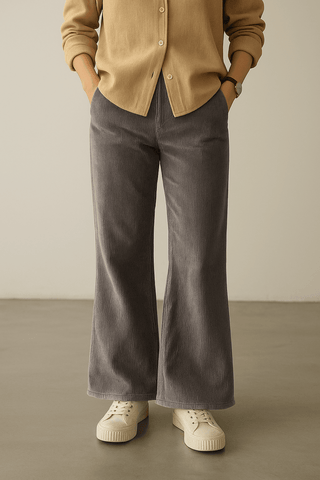 Women’s Grey Corduroy Flared Pants - Ecowears.pk