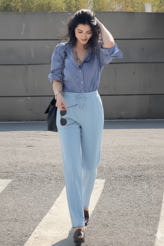 Serene Blue Flow Wide-Leg Trousers - Light Blue