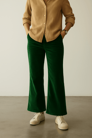 Women’s Forest Green Corduroy Wide-Leg Pants - Ecowears.pk