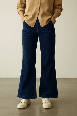 Women’s Navy Blue Corduroy Flared Pants - Ecowears.pk