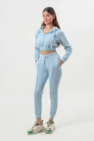 Sky Blue Cropped Tracksuit Set