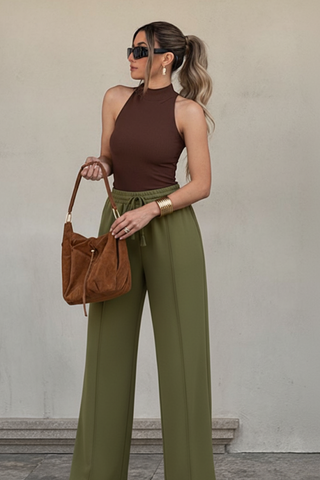 Dusty Olive Wide-Leg Trousers