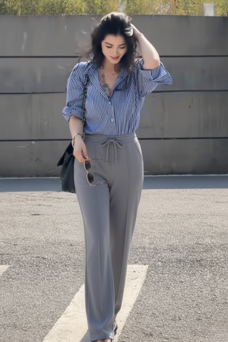 Slate Drift Drawstring Trousers- Light Grey