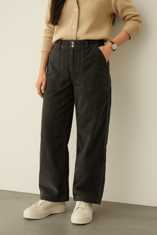 Women’s Charcoal Corduroy Wide-Leg Pants - Ecowears.pk