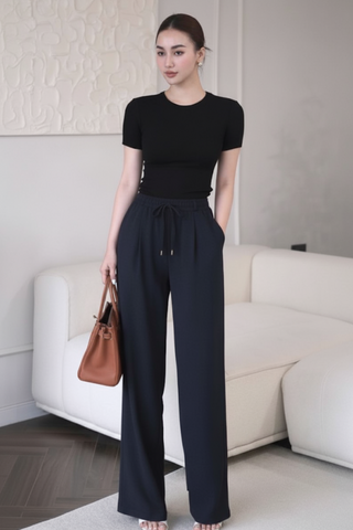 Royal Wave Wide-Leg Trousers - Dark Blue