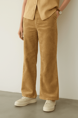 Women’s Camel Brown Corduroy Wide-Leg Pants - Ecowears.pk