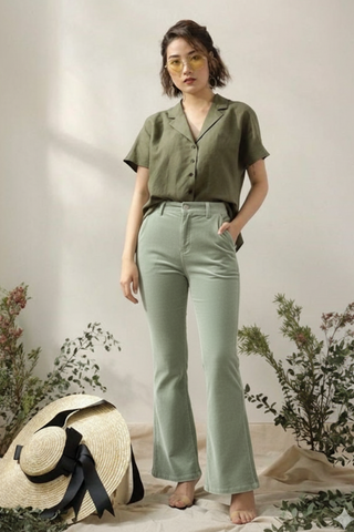 Women’s Sage Green Corduroy Wide-Leg Pants