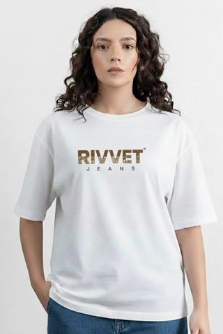 Women's White Cotton T-Shirt – Rivvet Jeans Logo Print