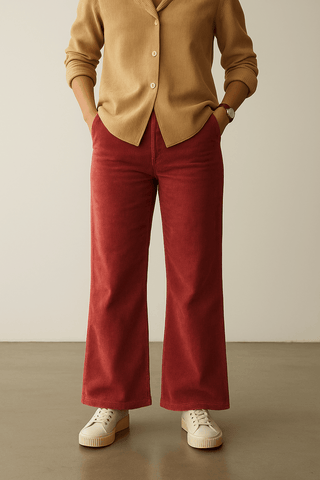 Women’s Rust Red Corduroy Wide-Leg Pants - Ecowears.pk