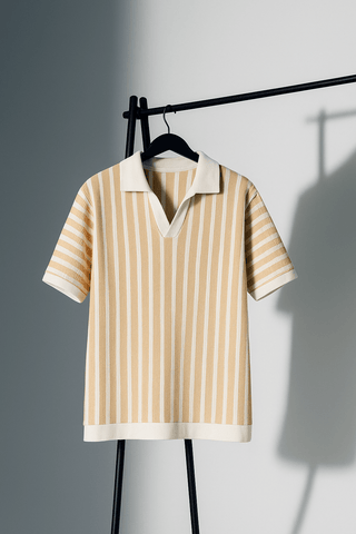 Mustard & White Vertical Striped Short-Sleeve Polo Shirt - Ecowears.pk
