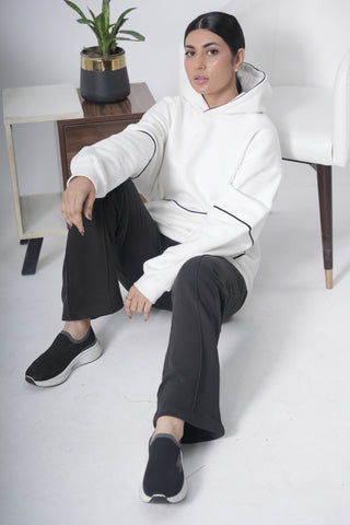 Off-White with Black Piping Hoodie