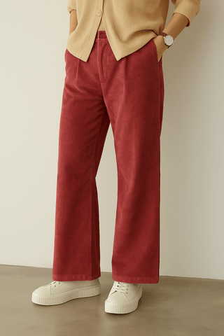 Women’s Rust Red Corduroy Wide-Leg Pants - Ecowears.pk