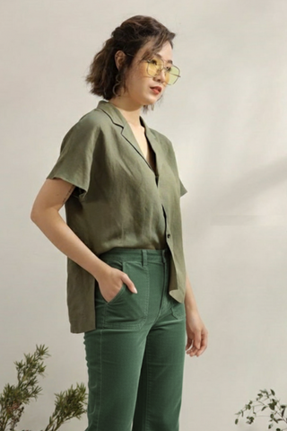 Women’s Forest Green Corduroy Wide-Leg Pants