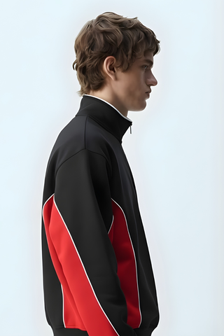 Black & Red Panel Half-Zip Sweatshirt