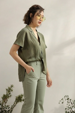 Women’s Sage Green Corduroy Wide-Leg Pants