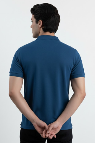 Classic Fit Polo Shirt for Men in Navy Teal Textured Fabric