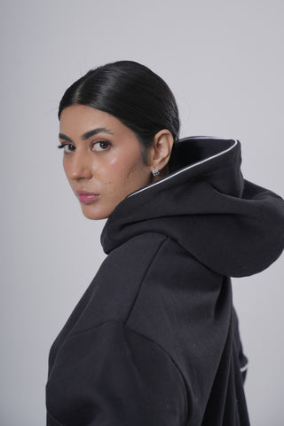 Black with White Piping Minimal Hoodie