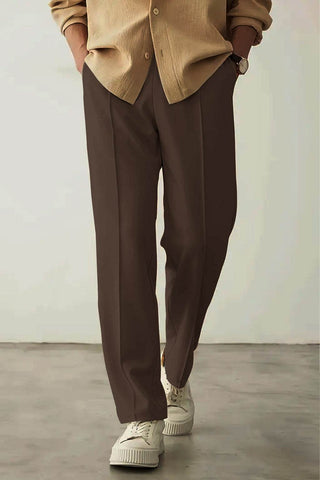 Dark Brown Pleated Straight-Fit Trousers - Ecowears.pk