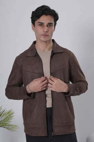 Brown Suede-Style Zip Jacket