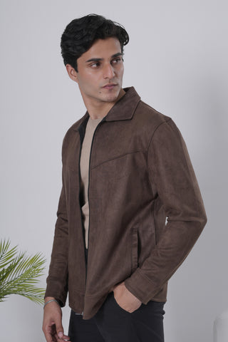 Brown Suede-Style Zip Jacket