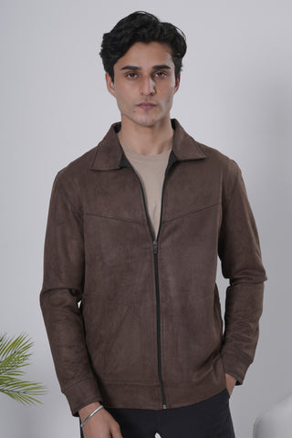 Brown Suede-Style Zip Jacket