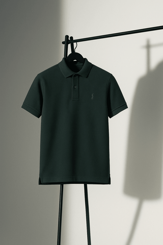 Men's Short Sleeve Polo - Deep Green Textured Smart Casual Tee - Ecowears.pk
