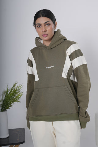 Olive Green & Off-White Block Hoodie