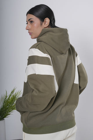 Olive Green & Off-White Block Hoodie