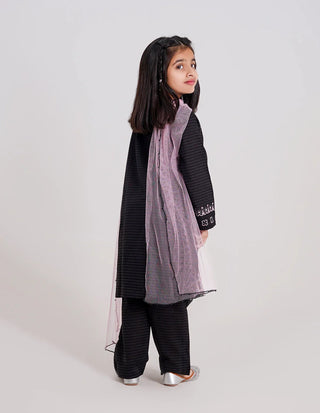 Embroidered Black & Pink Trouser Set for Girls