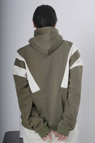Olive Green & Off-White Block Hoodie
