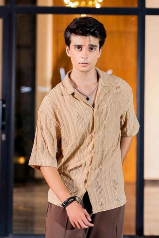 Beige Cream Textured Shirt for Effortless Style and Comfort - Ecowears.pk