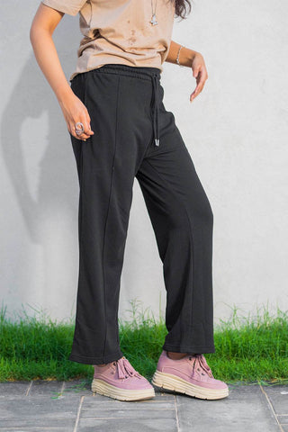 Black Drawstring Trousers for Daily Comfort - Straight-Leg Style - Ecowears.pk