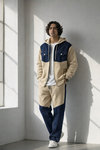 Beige & Navy Colorblock Tracksuit