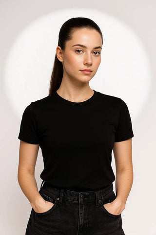 Classic Black Crew Neck T-Shirt – Women's Timeless Cotton Fit - Ecowears.pk