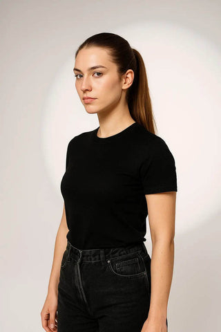 Classic Black Crew Neck T-Shirt – Women's Timeless Cotton Fit - Ecowears.pk