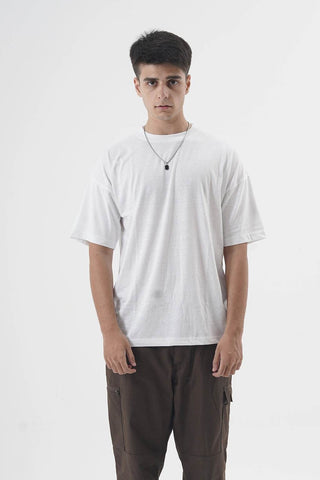 Classic White Cotton T-Shirt with Drop Shoulder Fit - Ecowears.pk